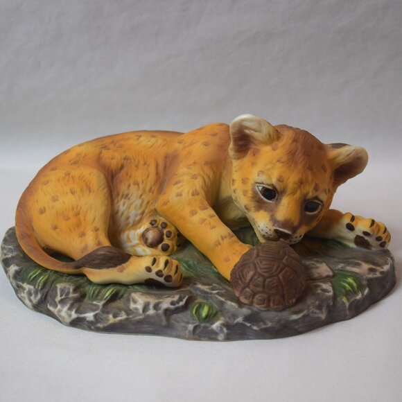 1985 Home Interiors Homco Lion Cub and Turtle Figure - Picture 1 of 5